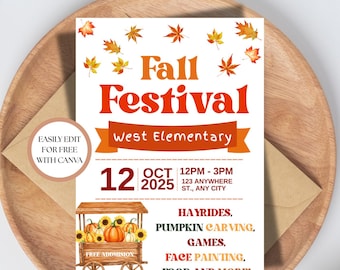 Editable Fall Festival Invitation Template: Pumpkin Patch Party Invite (Canva, Instant Download)