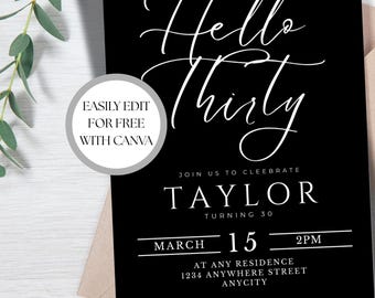 Invitación de felicitación por los treinta: Invitación elegante para celebrar el 30 cumpleaños (PDF)