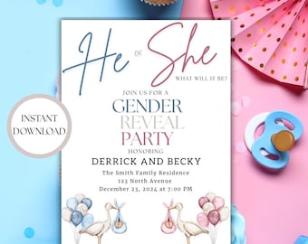 Instant Gender Reveal Invitation & Games Bundle (Digital Download)