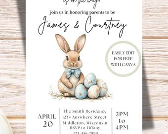 Bunny Baby Shower Invitation: Editable Spring Theme (Digital Download, PDF Template