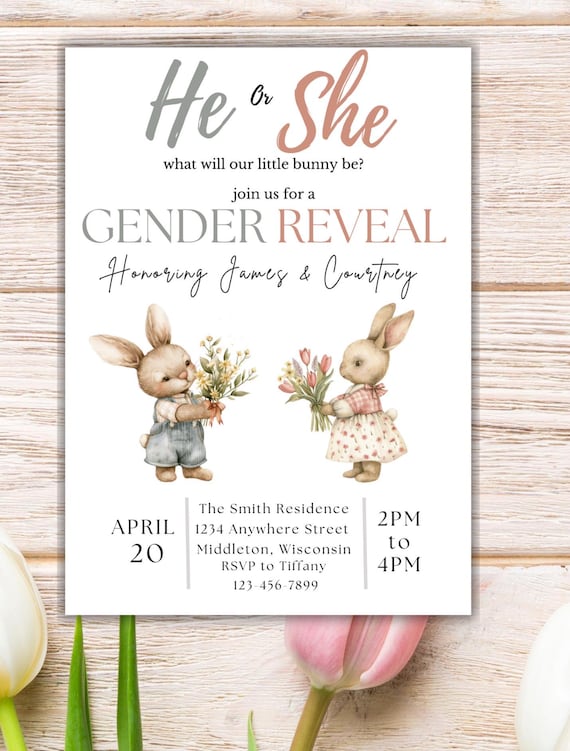 Bunny Gender Reveal Invitation: Editable PDF Template, Digital Download, Some Bunny Invite, Spring Shower