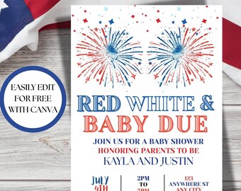 4th of July Baby Shower Invitation: Red, White & Baby Due (PDF)