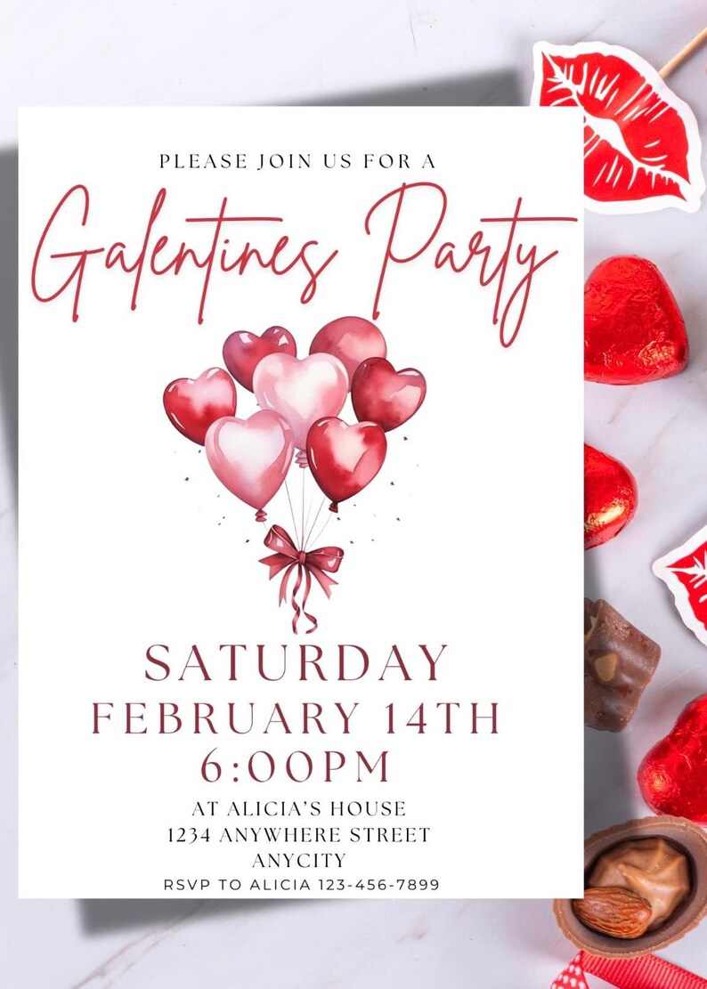 Editable Galentine's Party Invitation: Valentine's Day Invite (PDF Template) image 2