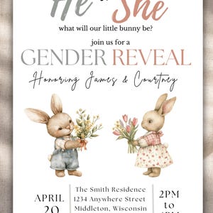 Bunny Gender Reveal Invitation: Editable PDF Template, Digital Download, Some Bunny Invite, Spring Shower image 5
