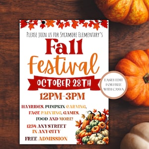 Bearbeitbare Herbstfest-Einladungsvorlage, Kürbisfleck-Flyer (Canva)