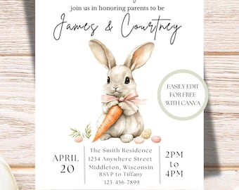 Bunny Baby Shower Invitation: Editable Spring Theme (Digital Download, PDF Template)