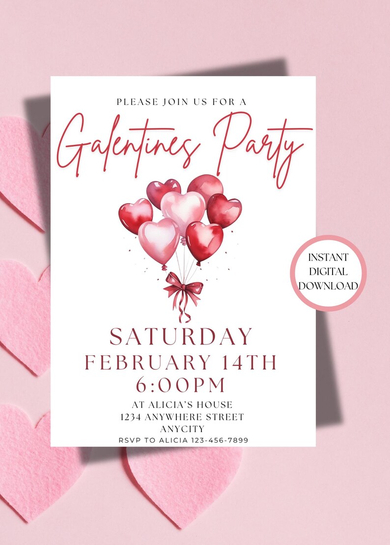 Editable Galentine's Party Invitation: Valentine's Day Invite (PDF Template) image 4