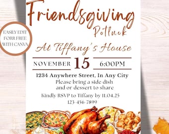 Editable Friendsgiving Invitation: Autumn Dinner Party Evite (Digital Download, 5x7 Inch)