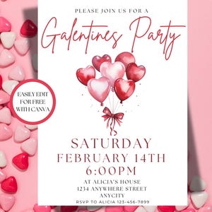 Editable Galentine's Party Invitation: Valentine's Day Invite (PDF Template) image 1