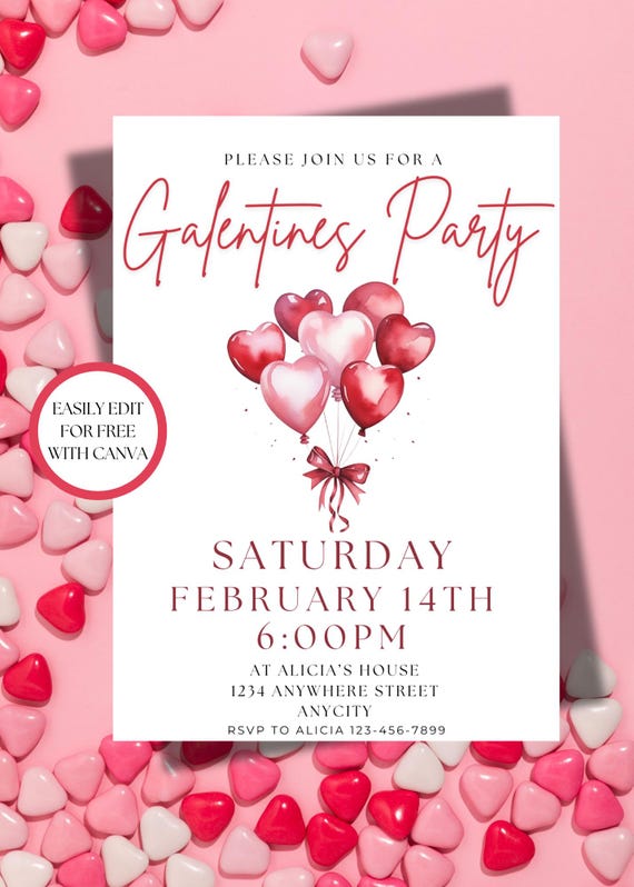 Editable Galentine's Party Invitation: Valentine's Day Invite (PDF Template)