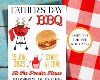 Editable Father's Day BBQ Party Invite: Instant PDF Download