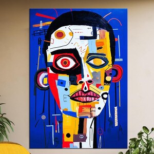 Abstraktes Gesicht Kunst Leinwand - Zeitgenössische große Wandkunst für Wohnzimmer, modernes Dekor Statement Stück für Zuhause
