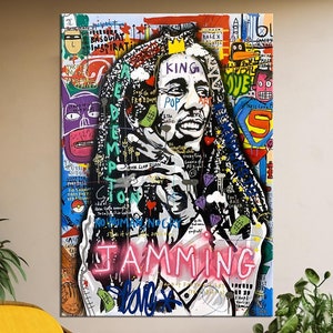 Bob Marley Jamming Graffiti Pop Art - Graffiti Popart Canvas Wall Art, Bob Marley Modern Print,