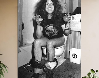 Ozzy Osbourne Bathroom Toilet Canvas, Black Sabbath Vintage Black and White Funny Restroom Photography Comedy Art Decor Canvas