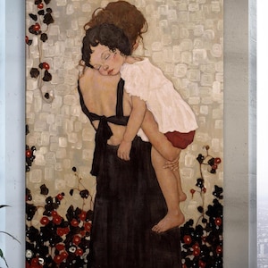 グスタフ・クリムト 子どもを抱く母親 1905 キャンバスプリント 大人向け 有名な絵画 肖像画 キャンバスに着色 モダンアート 装飾