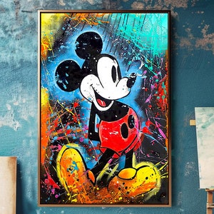 Hand-Painted Mickey Mouse Abstract Pop Art Graffiti Painting - Iconic Cartoon Character Reimagined in Bold Abstract Street Art Style