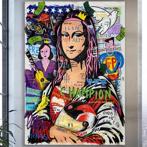 Banksy Champion Mona Lisa Graffiti Pop Art Canvas, Banksy Style Pop Art, Mona Lisa Pop Art , Street Graffiti Wall Art, Mona Lisa Poster