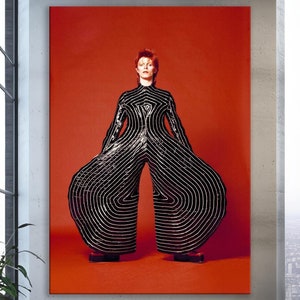 David Bowie 1973 Premium Canvas Wall Art | Striped Bodysuit Aladdin Sane Tour Wall Art, Posters, Prints, Pictures, and Home Decor