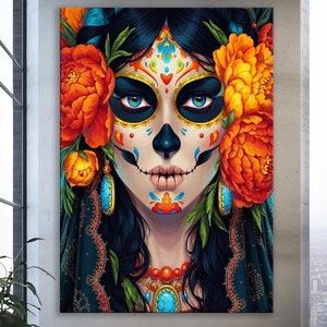 Day Of The Dead Sugar Skull Woman Canvas Print, Day of The Dead Hangable Wall Art, Canvas Wall Art, Hangable Art