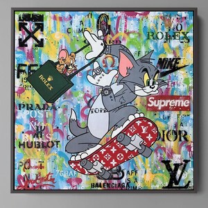 Tom & Jerry Popart Gemälde Leinwanddruck, Luxus Gemälde Mode Drucke Monopoly Mann Geburtstag Weihnachten Geschenk Bilder Wohnkultur Wandkunst