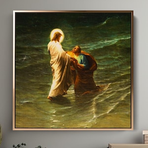 Gustave Brion Jezus en Petrus op het water canvas muurkunst, print Lord Jesus Walked Upon the Waves, Rend the Heaven-poster, gicleekunst aan de muur