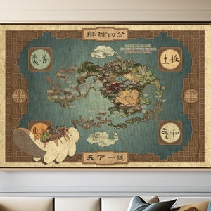 Avatar air-bender wereldkaart canvas muurkunst | Posterafdrukdecoratie voor thuis- en kantoordecoratie I POSTER of CANVAS KLAAR om op te hangen