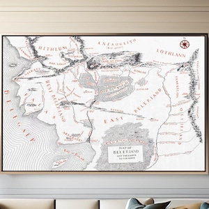 Beleriand Karte Leinwanddruck, Karte von Mittelerde Leinwand Wandkunst Aufhänger, Herr des Rings Kunst, hängende Karte Leinwanddruck, extragroße Wandkunst