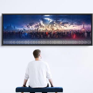 Blockbuster Fine Art Panorama Canvas Print, 150 Movie Blockbuster Characters Panorama, Movie pano on canvas, Eye Catcher Movie Fan Gift