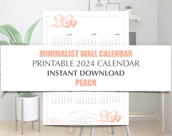 2024 Minimalist Printable Year Calendar - Peach, Modern Year on One Page Calendar, 4 sizes, 8.5 x 11, 11 x 14, 16 x 20, 18 x 24