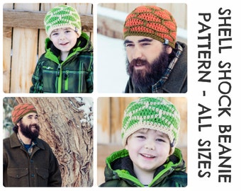 CROCHET HAT PATTERNS Shell Shock Beanie - Adult and Kid Sizes