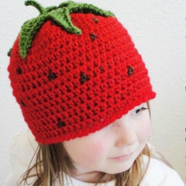 Kid's Strawberry CROCHET HAT PATTERN - Permission to Sell Finished Items