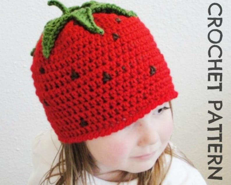 Kid's Strawberry CROCHET HAT PATTERN Permission to Sell Finished Items image 1