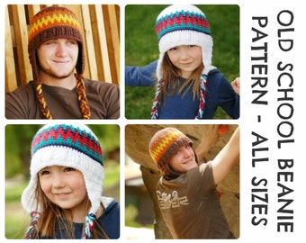 CROCHET HAT PATTERNS Old School Beanie - Adults and Kids Sizes