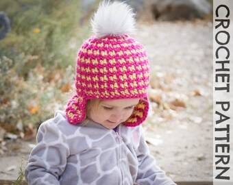 CROCHET HAT PATTERN - Kids Reversible Houndstooth Beanie