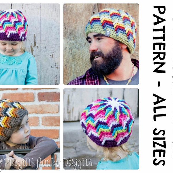CROCHET HAT PATTERNS - Offshore Beanie - Adults & Kids Sizes