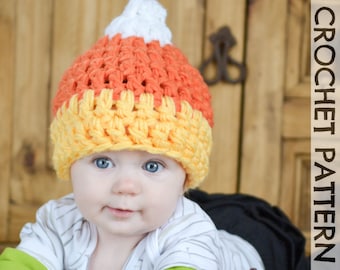 CROCHET HAT PATTERN - Candy Corn Halloween Beanie
