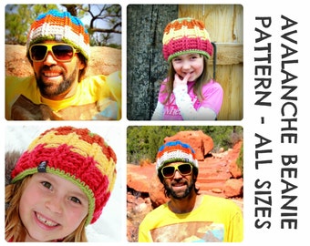 CROCHET PATTERNS - Avalanche Beanie - Adults & Kids Sizes