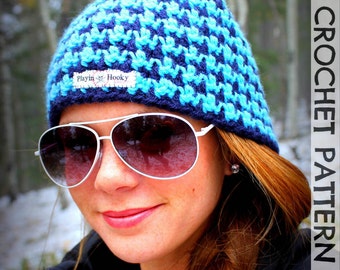 CROCHET HAT PATTERN - Reversible Houndstooth Beanie