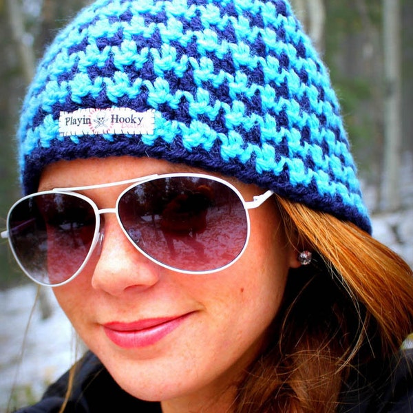 CROCHET HAT PATTERN - Reversible Houndstooth Beanie