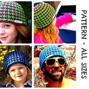 CROCHET HAT PATTERNS - Houndstooth Beanie - Adults & Kids Sizes