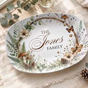 Personalized Cottagecore Platter, Holiday Host Gift, Friendsgiving Serving Tray, Mushroom Woodland Kitchen Decor, Thanksgiving Gift