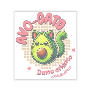 Kawaii Avocado und Katze Kiss-Cut Aufkleber, Kawaii Avo-Gato, Domo Arigato Avo-Gato, lustiges Wortspiel für Avocado- und Katzenliebhaber, Katzenliebhaber Aufkleber