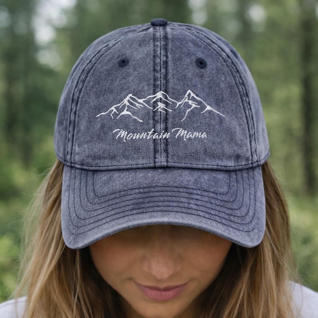 Distressed Mountain Embroidery Cap | Vintage Washed Baseball  display picture 1