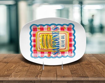 Plato ovalado con decoración de peces divertidos, plato de cocina irrompible, regalo vintage colorido, apto para microondas, plato de polímero duradero
