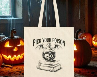 Vintage Style Cotton Canvas Tote Bag - Pick Your Poison Design, Eco-Friendly Bag, Gift for Book Lovers, Halloween Accessory, Reusable [...]
