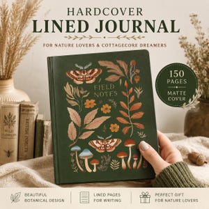 Carnet de notes à couverture rigide ligné, journal de la forêt de champignons, carnet de notes botaniques Cottagecore, cadeau de journal d'écriture pour elle, cadeau de jardinier