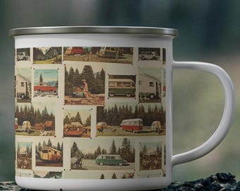 Vintage Camping Enamel Mug | Rustic Outdoor Drinkware, Traveler Gift, Road Trip Essential, Hiking Accessory, Retro Camper Souvenir
