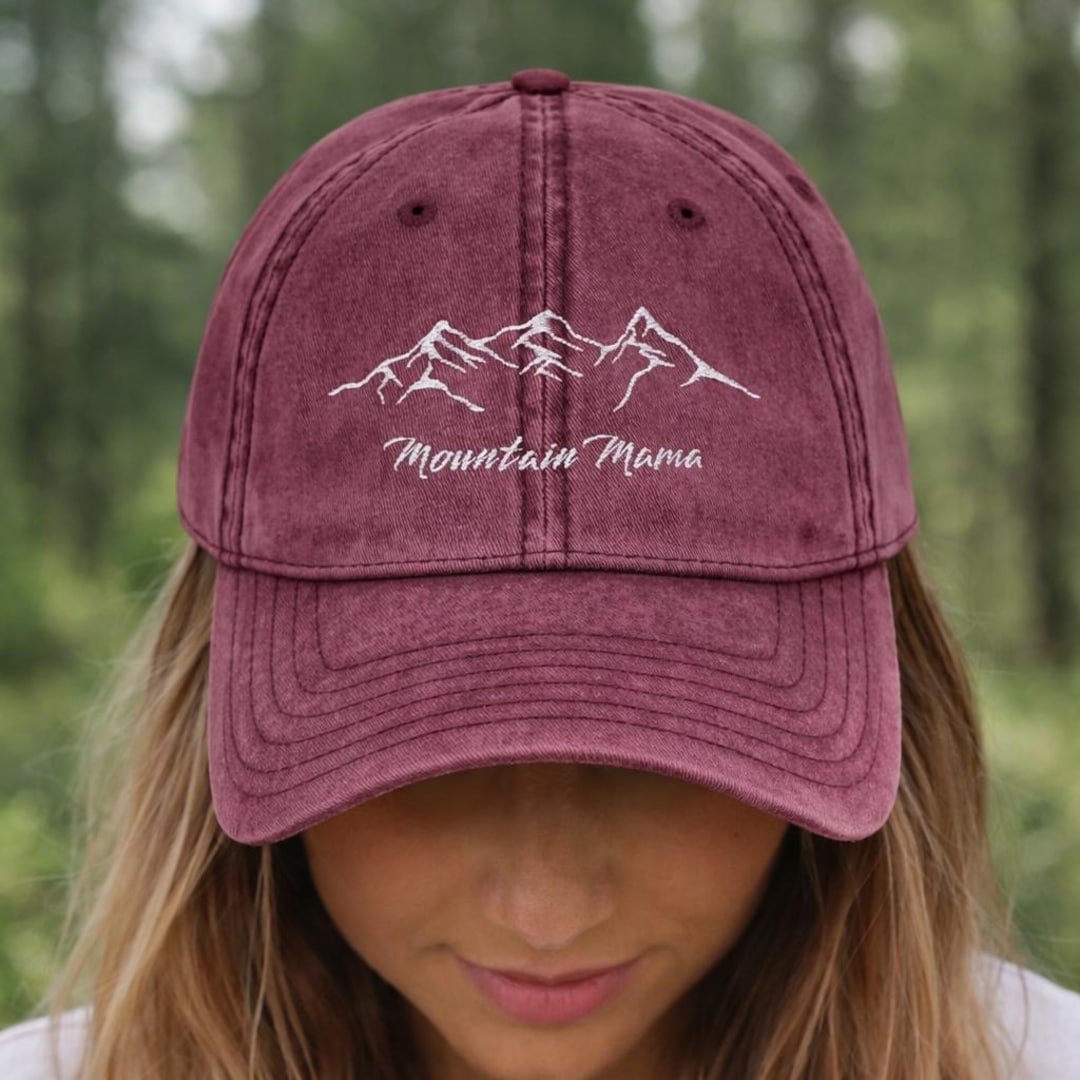 Distressed Mountain Embroidery Cap | Vintage Washed Baseball  display picture 2