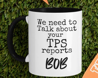 Regalo personalizado para jefe/compañero de trabajo, taza humorística con el texto "Informe TPS", nombre personalizado, idea de regalo, clásico de culto, club de fans, película "Office Space".
