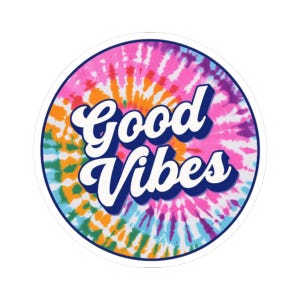 Groovy Tye Dye Stickers, Retro Vibe Vinyl Decals, 70s Style Die Cut Sticker, Good Vibes Laptop Decal, 2 Sizes Available